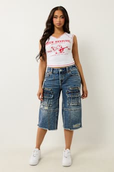 BOBBI BAGGY CARGO CAPRI JEAN, image 2