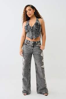 ZIP DENIM HALTER TOP, image 3