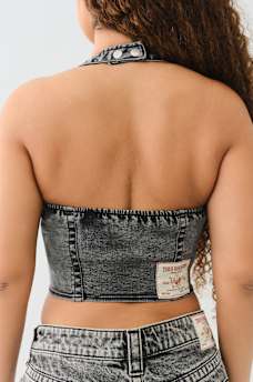 ZIP DENIM HALTER TOP, image 4