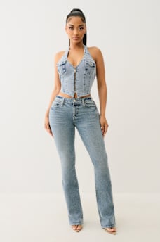 ZIP DENIM HALTER TOP, image 3