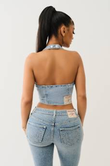 ZIP DENIM HALTER TOP, image 5