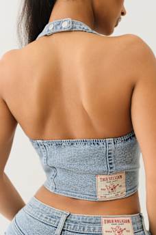ZIP DENIM HALTER TOP, image 6