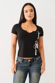 CRYSTAL TRUE RELIGION V NOTCH TEE, image 2