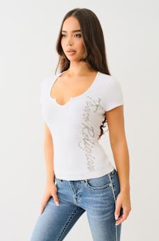 CRYSTAL TRUE RELIGION V NOTCH TEE, image 4