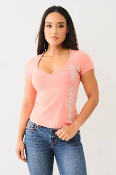 CRYSTAL TRUE RELIGION V NOTCH TEE, image 2
