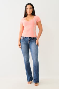 CRYSTAL TRUE RELIGION V NOTCH TEE, image 3