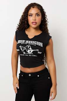 LOGO NOTCH CROP RIBBED TEE, image 3