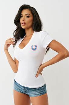CRYSTAL BUDDHA V NECK TEE, image 4