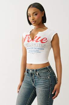 VINTAGE LOGO V NOTCH BABY TEE, image 3