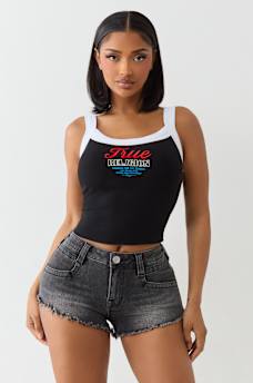 EMBROIDERED CROPPED RINGER TANK, image 2