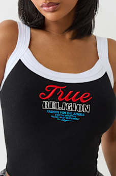 EMBROIDERED CROPPED RINGER TANK, image 1