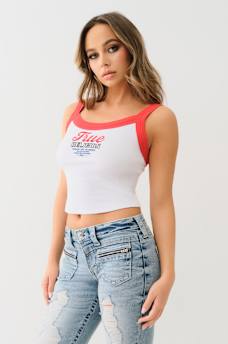 EMBROIDERED CROPPED RINGER TANK, image 4