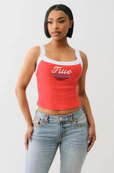 EMBROIDERED CROPPED RINGER TANK, image 2