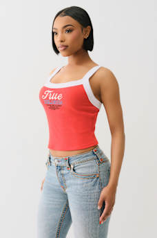 EMBROIDERED CROPPED RINGER TANK, image 4