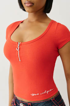 HALF ZIP RIBBED TOP, image 1