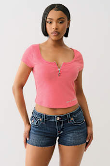 HALF ZIP RIBBED TOP, image 2