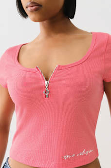 HALF ZIP RIBBED TOP, image 1