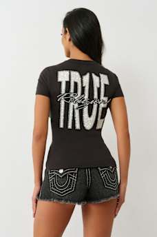 CRYSTAL TRUE LOGO V NECK TEE, image 5