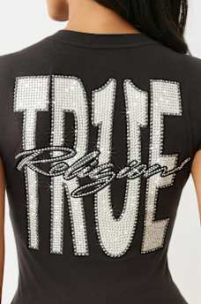 CRYSTAL TRUE LOGO V NECK TEE, image 1