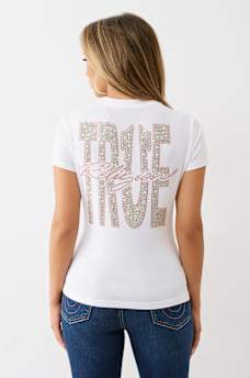 CRYSTAL TRUE LOGO V NECK TEE, image 6