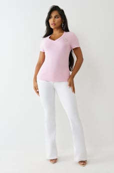 CRYSTAL TRUE LOGO V NECK TEE, image 3