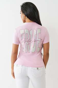 CRYSTAL TRUE LOGO V NECK TEE, image 5