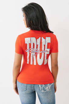CRYSTAL TRUE LOGO V NECK TEE, image 5