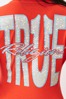 CRYSTAL TRUE LOGO V NECK TEE, image 1