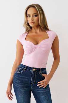 TWIST FRONT CAP SLEEVE TOP, image 1