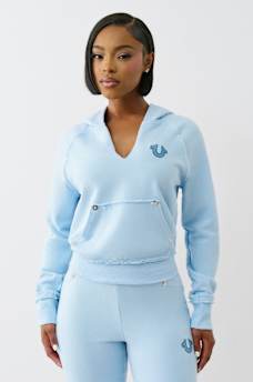 EMBROIDERED TERRY V NOTCH HOODIE, image 2
