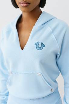 EMBROIDERED TERRY V NOTCH HOODIE, image 5