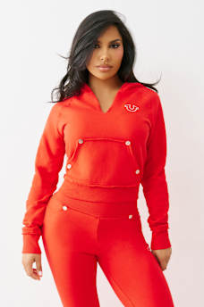 EMBROIDERED TERRY V NOTCH HOODIE, image 2