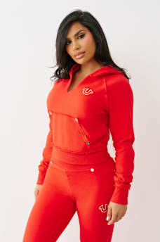 EMBROIDERED TERRY V NOTCH HOODIE, image 4