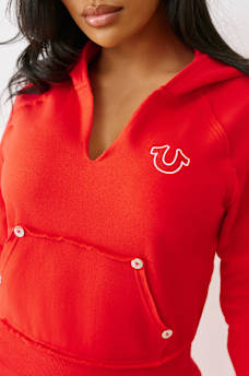 EMBROIDERED TERRY V NOTCH HOODIE, image 5