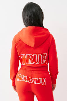 EMBROIDERED TERRY V NOTCH HOODIE, image 1