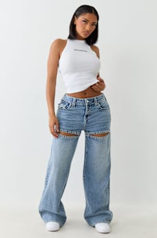 BOBBI CRYSTAL CUTOUT BIG T BAGGY JEAN, image 2
