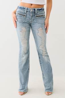 BECCA DISTRESSED ZIP POCKET BOOTCUT JEAN, image 1