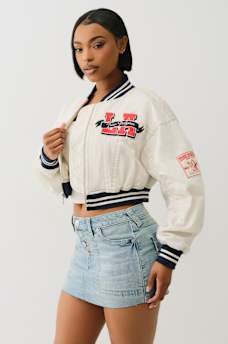  'I LOVE TRUE RELIGION' CROPPED VARSITY JACKET, image 2
