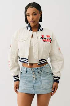  'I LOVE TRUE RELIGION' CROPPED VARSITY JACKET, image 4