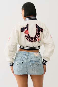  'I LOVE TRUE RELIGION' CROPPED VARSITY JACKET, image 1
