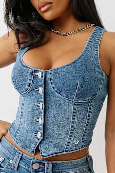 DENIM BUSTIER TOP, image 1