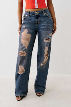 DISTRESSED MID RISE RELAXED STRAIGHT JEAN, image 2