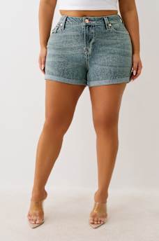 PLUS JENNIE ‘I LOVE TRUE RELIGION’ MID RISE ROLLED SHORT, image 2