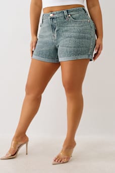 PLUS JENNIE ‘I LOVE TRUE RELIGION’ MID RISE ROLLED SHORT, image 4