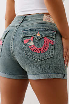 PLUS JENNIE ‘I LOVE TRUE RELIGION’ MID RISE ROLLED SHORT, image 1