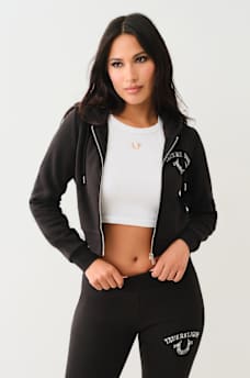 CRYSTAL LOGO CROP ZIP HOODIE, image 2