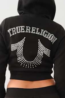 CRYSTAL LOGO CROP ZIP HOODIE, image 4