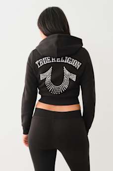 CRYSTAL LOGO CROP ZIP HOODIE, image 1
