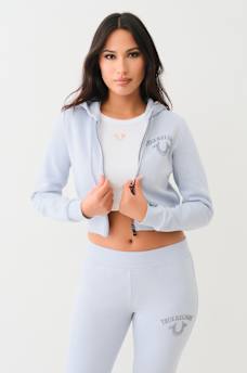 CRYSTAL LOGO CROP ZIP HOODIE, image 2
