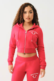 CRYSTAL LOGO CROP ZIP HOODIE, image 2